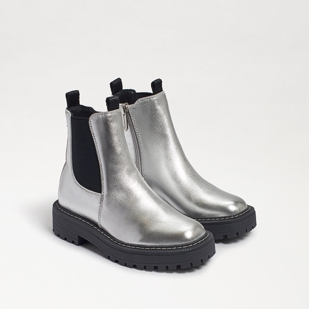 New Sam Edelman Laguna Silver Leather Pull On Chelsea Boots Kids 12 M